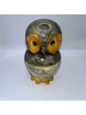 Vintage Hand Carved Volterra Alabaster Marble Owl Paperweight Made In Italy